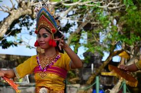 beautiful young girl dancing balinese Ritual Dance