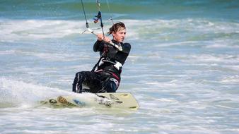 Kite Boarder in the water close-up