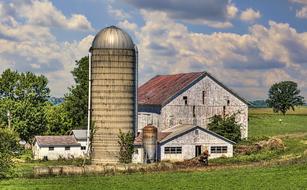 landscape of Rustic Barns in countryside