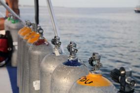 Diving Tanks in row on boat