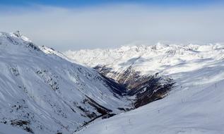 Beautiful landscape of the snowy mountains in light, in Obergurgl Hochgurgl in Austria