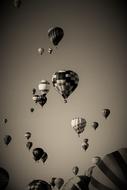 Hot Air Balloons at sky, black and white, usa, New Mexico, albuquerque balloon fiesta