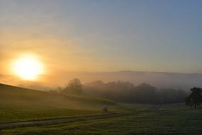 morning sun on the horizon in fog