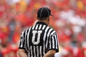 football referee on the field on a blurred background