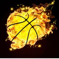 burning basketball ball on black background