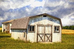 landscape of Rustic Barns on meadow