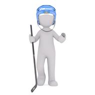 White figure with the blue helmet and hockey stick, at white background