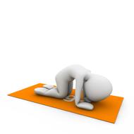 White figure of the person, doing yoga, on the orange and white mat, at white background, clipart