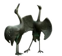 Beautiful bronze statues of the cranes in Eppendorf Erzgebirge, Germany