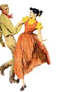 western retro style, happy young couple dancing, drawing