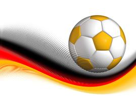 painted white and yellow soccer ball on the german tricolor