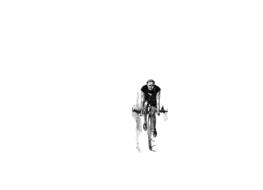 man riding bicycle, black and white drawing