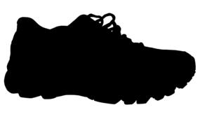 Black silhouette of a sports shoe, at white background, on clipart