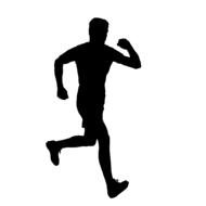 black silhouette of a runner on a white background