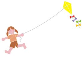 girl running with yellow kite