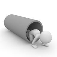 White figure crawling out of the grey cylinder on clipart