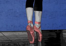 Close-up of the feet of ballerina, with the pink shoes, on clipart