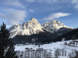 Beautiful, snowy landscape with the mountains in Lermoos, Austria