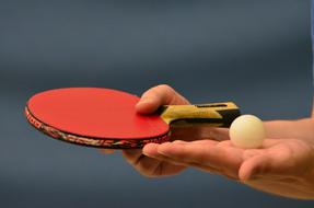 tennis racket and white ball in hand