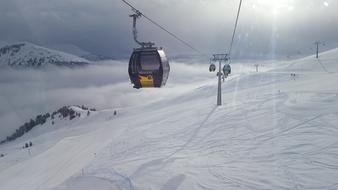 ski slope in austria at sunset