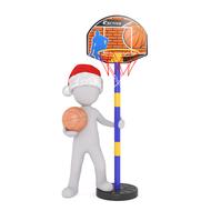 figurine in a santa hat on the basketball court