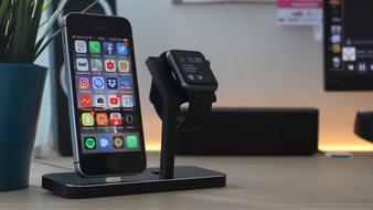 Dock Apple Watch Iphone close-up on blurred background