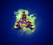 screaming sportsman during training on blue background