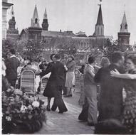 Black and white, retro photo of the couples dancing in Russia