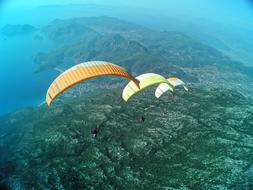 parachute flights on a picturesque mountain landscape