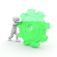 3d model of a man pushing a gear