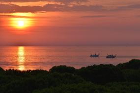 orange sunrise over the sea, horizon