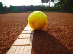 Beautiful and colorful tennis ball, on the court in light