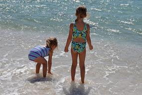 two child girls play in water