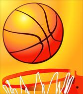 Shiny, orange and red, gradient basketball, above the basket, on clipart