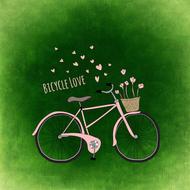 Pink bicycle with love at green gradient background