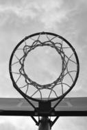 Basketball Basket at sky, black and white