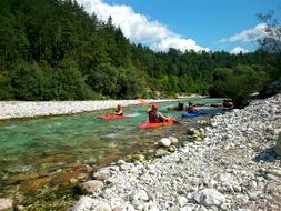 Kayaking on a rocky river in slovenia