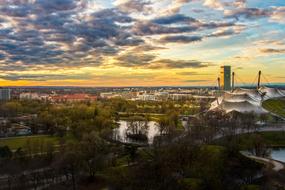Olympiapark at scenic sunset, germany, munich