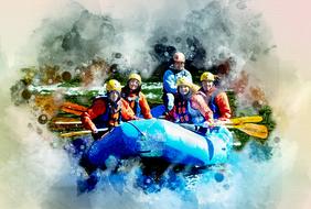 drawing of Alloy Boat Rafting On The River