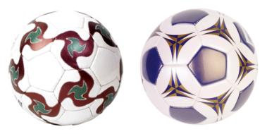 Two colorful soccer balls at white background