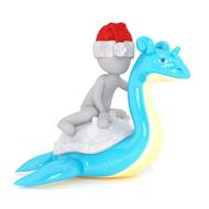 painted white man in a christmas cap on an inflatable dragon