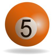 Orange and grey billiard ball with number "5"