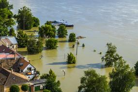 panoramic view of the flood on the Danube on a sunny day