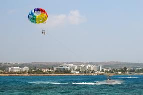 parachute flying over the beach in Ayia Napa, Cyprus