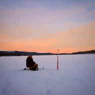 ice fishing in the morning