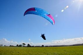 Paragliding Landing on green grass