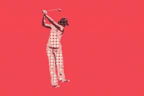 digital silhouette of a golfer on a pink background