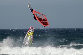 Windsurfing near the beautiful beach of Granadilla De Abona, Tenerife, Spain