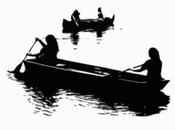 canoe silhouettes with rowers on the water