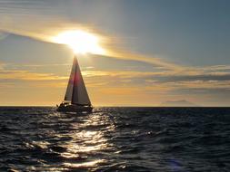 Sailing Boat on Sea at sunset